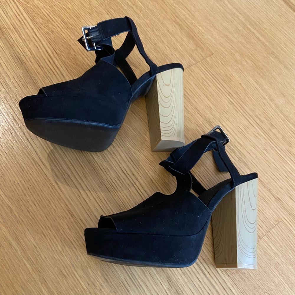 Black sling back block heels, barely worn